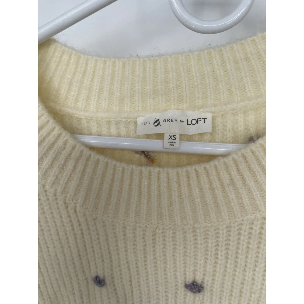 Lou & Grey LOFT Polka Dot‎ Sweater Cream Womens XS Textured Cozy Cottage Indie